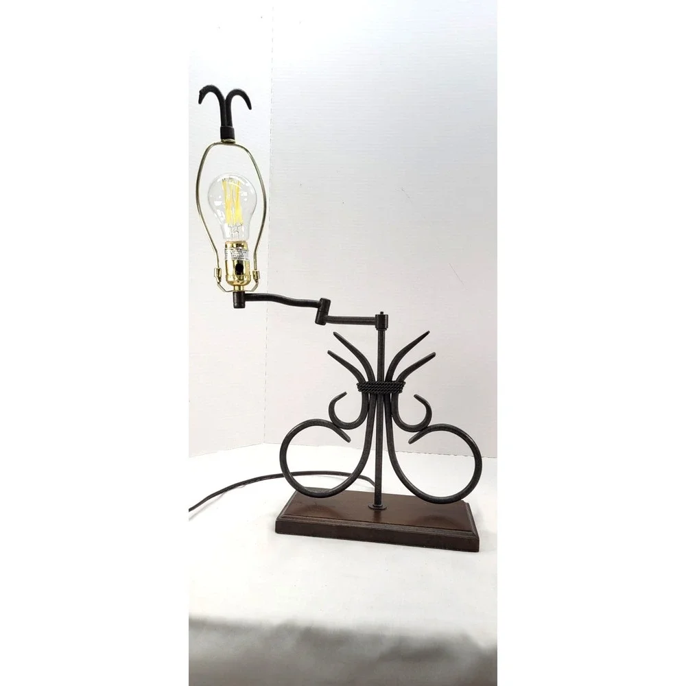 Vintage Wrought Iron Portable Table Lamp Western Style w Swing Arm 22
